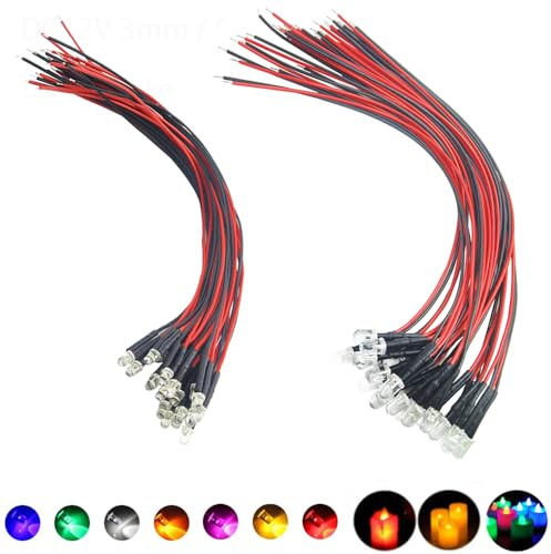 Vrabocry 20 Stück 3mm Warmweiß Kerze Flackern Lichter LED Emitting Dioden Pre Wired 7.9 Zoll DC 9-12v LED Licht klar rund oben Kleine LED Lampen
