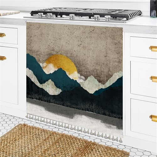 Odot Schrank Vorhang mit Klettband Küche, Schrankvorhänge mit Quaste Küche Staubdichter Schrank Vorhang Selbstklebend Privatsphäre Schrankgardine für Kleiderschrank (Bergblick,60x70cm)