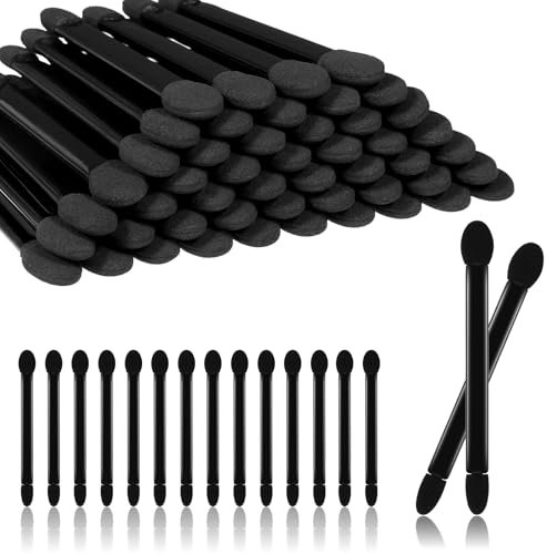 LIQWEI 50 Stück Schwarz Lidschatten Pinsel, 8.8cm Sponge Eyeshadow Brush, Doppelseitig Wiederverwendbarer Make-up-Werkzeuge