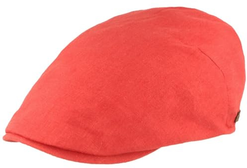 Breiter Herren Schiebermütze Flatcap Schirmmütze 100% Leinen - Futter 100% Baumwolle Mütze Leicht & Bequem Mittelrot 65