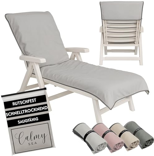 CalmySEA Handtuch für Sonnenliege 200x75cm - mit Kapuze Microfaser Light Weight Schonbezug für Gartenliege Handtücher mit Umschlag Liegestuhl Bezug Strandliege (Hellgrau, 1 Stück)
