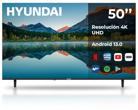 Hyundai Smart TV TFT 50 Hyundai HTV5000UA Ultra HD DVBT2-S2 E Negro Android 13.0 Mando con Acceso Directo a Apps Conex