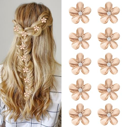 Lot de 10 Barrettes Fleur Orange - Mini Pinces à Griffe en Strass 2 cm pour Filles & Femmes, Mariage & Quotidien
