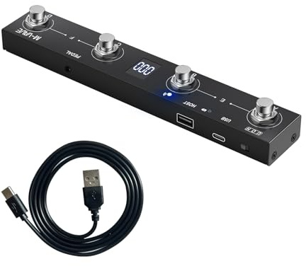 M-VAVE Chocolate Plus - Pedale per chitarra Midi wireless, con 4 pulsanti, ricaricabile BT, per chitarra, pedale esterno per chitarra, sintonizzatore, controllo di commutazione