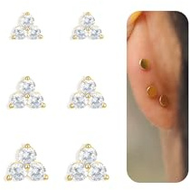 3 Paar 925 Silber Pfosten CZ Ohrringe Stecker Ohrstecker Ohr Piercing Set | 16K Gold Plattiert Medizinische Flachrücken Ohrringe für Damen, Schmetterling Tragus Piercing Schmuck