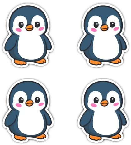Laminierte Aufkleber: 75 mm, 4 Stück - robuster Pinguin Nerd Sticker für Laptop und Server