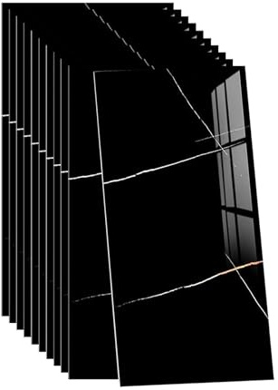 Lot de 10 carreaux muraux en marbre en PVC épais pour salle de bain et cuisine - Autocollants imperméables pour douche et salon - 60 x 30 cm (noir éclair)