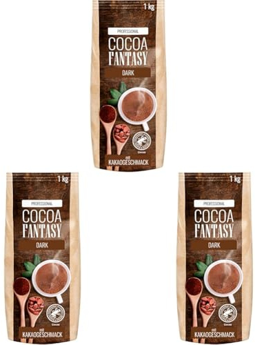 Cocoa Fantasy Dark, Dunkle Trinkschokolade, 1kg Kakao Pulver für heiße Schokolade, 30% Kakaoanteil (Packung mit 3)