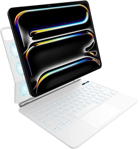 nimin Tastaturhülle für iPad Pro 13 Zoll M5 2025 / M4 2024, Multi-Touch-Trackpad, Magnetische Befestigung, 7-farbige Hintergrundbeleuchtung, Auto-Sleep/Wake,QWERTZ, Weiß