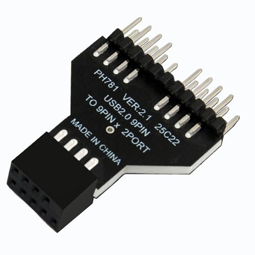 WLGQ Adaptateur USB 2.0 pour carte mère 9 broches vers double port, répartiteur USB interne, noir