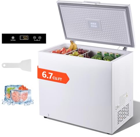 VEVOR Chest Freezer, 6.7 Cu.ft Compact Deep Freezer, Free Standing Top Open Door Chest Freezers with 2 Removable Baskets & Adjustable Thermostat - Energy Saving, Low Noise & Garage Ready, White