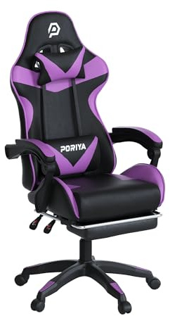 PORIYA Sedia da gioco in tessuto con cuscino per la testa, regolabile in altezza, in tessuto traspirante, sedia da gaming alta, sedile da corsa, reclinabile, adatta per sedia da ufficio, viola