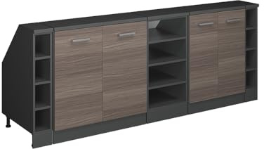 Vicco Küchenschrank für Dachschrägen R-Line, Edelgrau, 210 cm 5er Set Schrankkorpuss 60 cm Tiefe, geeignet für schräge Wände und Variable Küchenmontage