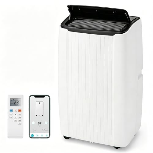RELAX4LIFE Condizionatore Portatile 14000BTU Freddo/Caldo 4-in-1, Pompa di Calore con WiFi e APP, Timer 24h, Deumidificatore e Ventilatore, Bianco, 65 m²