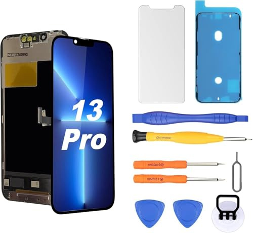 OLED Display für iPhone 13 Pro 120Hz Displayreparatur [Soft OLED, NICHT Hard OLED], 3D-Touch Display Full HD Digitizer Baugruppe mit Reparatur-Werkzeugsatz, wasserdichter Kleber, Displayschutzfolie