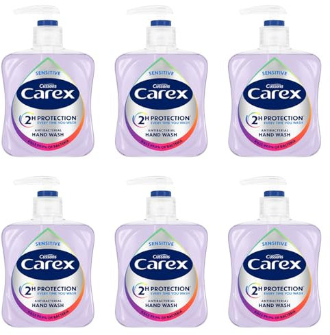 Carex Dermacare Sensitive Antibacterial Hand Wash, Soap for Senstive Skin, Gentle and Protects Hands, Bulk Buy, Pack of 6 x 250ml