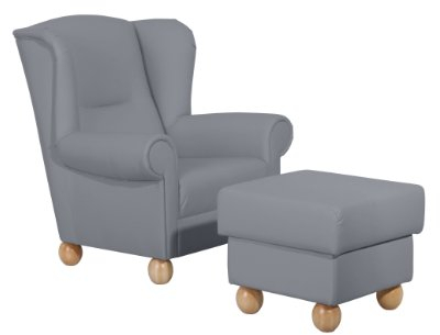 Max Winzer 6527-724-2070116 Garnitur Merle, Sessel und Hocker, Kunstleder, grau