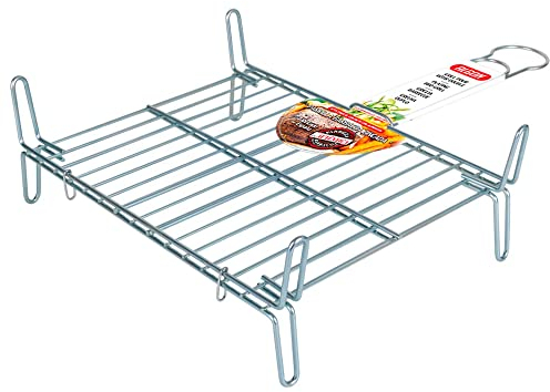 Algon | Parrilla Barbacoa 30x35 Acero Inoxidable Zincado Gris Metalizado con Cierre de Seguridad - Parrilla Ideal para Asar Carnes y Verduras Resistente y Duradera para Exterior