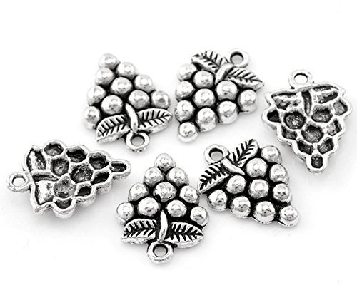 SiAura Material ® - 5 pendentifs en forme de grappe de raisin en argent vieilli.