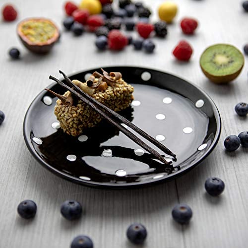 City to Cottage | Assiette à dessert | noire à pois blancs en céramique faite et peinte à la main | 20cm