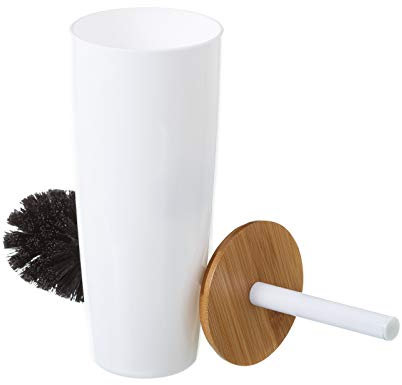 Balai Brosse WC Plastique Blanc et Bambou