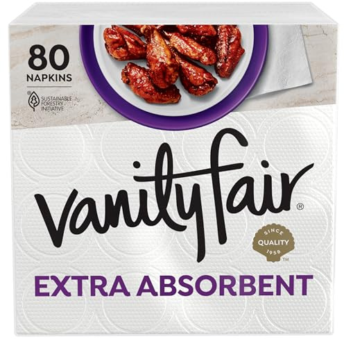Vanity Fair Extra Absorbent Premium Paper Napkins, 80 Count, Disposable Napkins Made Soft And Strong For Messy Meals And Everyday Use