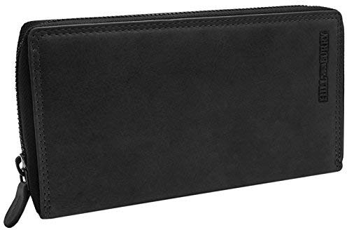 Hill Burry Geldbörse Leder Groß | XXL Portemonnaie mit Reißverschluss | Brieftasche Damen Leder | Frauen Portmonee mit vielen Fächern - Vintage Langbörse mit RFID Schutz (Schwarz)
