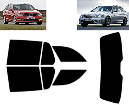 Passgenaue Tönungsfolie für-Mercedes C Class S204 5-Türen Kombi 2008-2013 Heck/Seitenscheiben (05% Tiefschwarz)