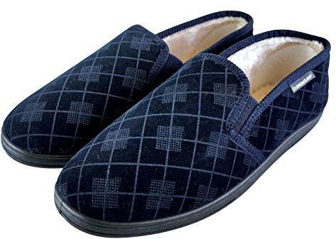 Dunlop - Mens Plush Fur Lined Memory Foam Plaid Checked Moccasin Slippers with Hard Sole
