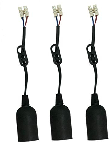 3 Stück E27 Lampenfassung Renovierfassung Baufassung Schwarz mit Hängevorrichtung, Anschlusskabel und Lüsterklemme