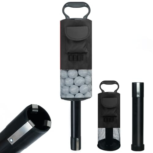 HOW TRUE Borsa portatile per raccogliere palline da golf, con tubo in plastica rimovibile, custodia tascabile, colore nero