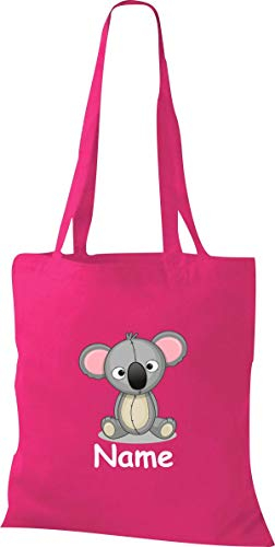 ShirtInStyle Stoffbeutel Tasche, Tiermotiv Koala mit Wunschnamen, Natur Zoo Tiere Animal, Geschenk, Baumwolltasche, Logo, Spruch, Verwandschaft, Motiv, Farbe Weinrot