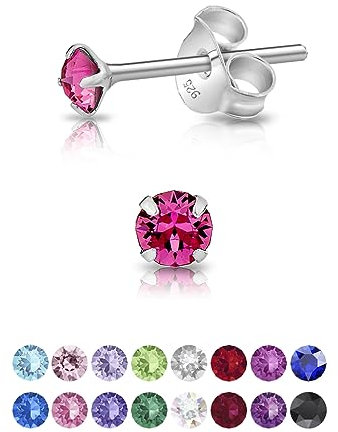 DTPsilver - Winzige Ohrringe 925 Sterling Silber mit Kristallen von Swarovski® Elements Runde Sehr kleine Ohrstecker - Durchmesser 3 mm - Farbe : Rosa