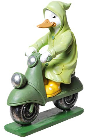 Aspinaworld Gartenfigur, Enten Figur mit Regenmantel auf Roller, 16 cm, Figur für den Garten, wetterfeste Deko