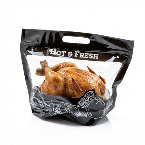 Restaurantware-12.7 x 5.7 x 10.4 Inch Plastic Food Delivery Bags, Hot Bags For Food Delivery - Clear Window, Built-In Handles, 100 Black Delivery Bags For Hot Food, Zipper, For Rotisserie Chicken