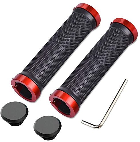 Aiqeer 1 Pair Bike Handlebar Grips, Anti-Slip Rubber Bicycle Handle Grips with Aluminum Double Lock, Bike Handle Protector for MTB BMX (Red)
