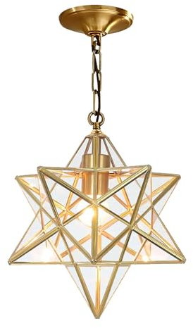 Wylolik Moderne Raum-Kristall Stern Anhänger Licht Luxus Kronleuchter Glasschirm hängend Droplight Laterne Alle Kupfer-hängende Beleuchtung for Wohnzimmer Schlafzimmer E27