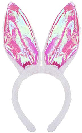 AKH® Glänzendes Osterhasen-Stirnband | Pinke Hasenohren für Kinder | Einheitsgröße | Hasenohren auf Haarreif | Flauschiges weißes und pinkes Kaninchen-Kostüm-Accessoire
