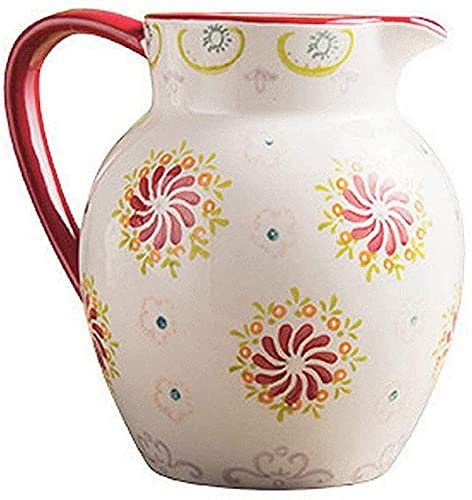 Brocca Per Acqua 1105ml Brocca Da Giardino In Ceramica Fiore Rosso, Brocca Adatta Per Servire Acqua Fredda, Latte E Succo, Caffè, Bar Per Bevande, Caraffa