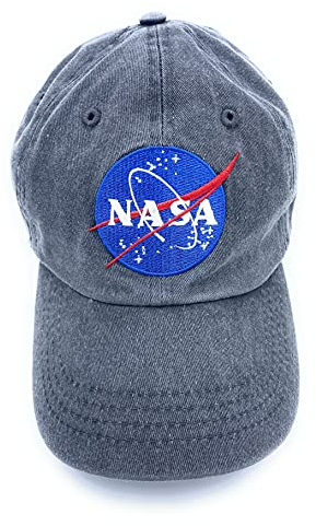 Aeisage NASA-Baseballkappe, Vintage-Stil, NASA-Logo, Baumwollkappen für Herren, Papa, gewaschene Baumwollmützen für Damen, Schwarz, Medium