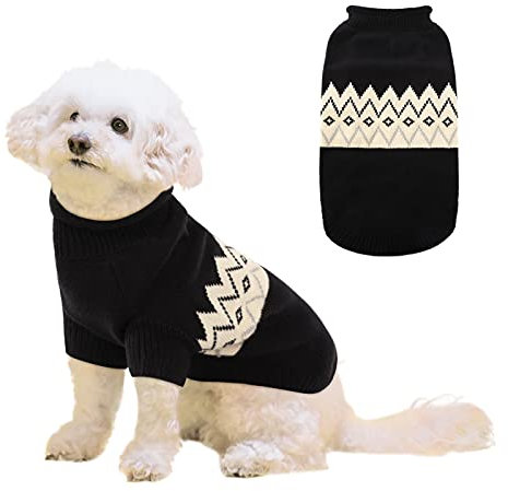 Queenmore Warmer Hundepullover Kleine Hunde Dackel Hundepulli Strick Hunde Pullover Strickmantel Für Kleine Hunde Hundepullover Fleece Für Französische Bulldogge Katzenpullover, Schwarz, S