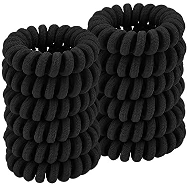 Spiral Black Cloth Hair Ties for Thick, Ponytail Holders (12 Pcs), No Crease Phone Cord Ties for All Hair Types