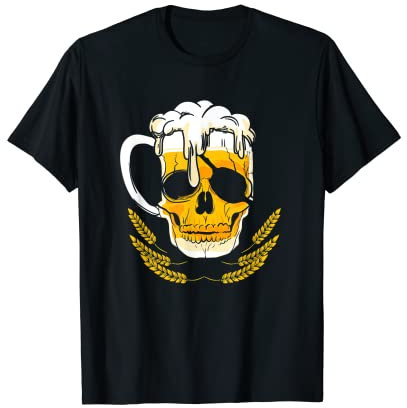 NextLevel Merch T-Shirt Pirate Tête de Mort Bière Unisex Adulte Noir T-Shirt Tête de Mort Bière S