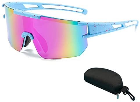 Fahrradbrille Herren Damen, Fahrradbrille Winddicht UV 400, Bunte Fahrrad Brille Anti-Uv, Rennrad Brille für Outdooraktivitäten Wie Radfahren Laufen Klettern Autofahren Angeln Golf (Hellblau)
