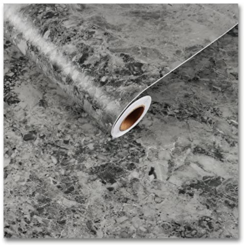 VEELIKE Marmor Tapete Schwarz Grau 60cm x 900cm Klebefolie Marmoroptik Vintage Mamorfolie Selbstklebend Tapeten Wohnzimmer Muster Küchentapete Abwaschbar Wandtapete Badezimmer Möbelfolie Dunkelgrau