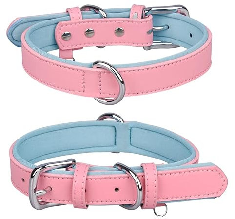 haoyueer Collier en cuir véritable pour chien de petite, moyenne et grande taille, réglable, doux, respirant, confortable, rembourré (M, rose)