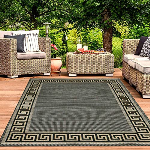 VIMODA In- und Outdoor Teppich Terrassen & Balkon Küche Teppich Bordüre Schwarz, Maße:160x220 cm
