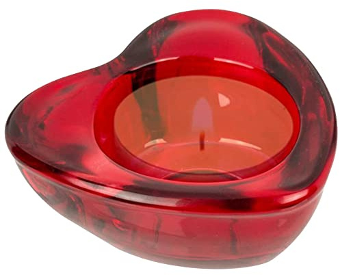 mtb more energy Deko Teelichthalter ''Love'' - Glas-Kerzenhalter in Herzform (rot) - 8 x 8 cm - Dekoration Hochzeit Liebe