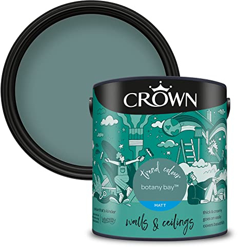 Crown WALLS & CEILINGS Mid Green Matt Emulsion Paint 2.5L | Rich velvety matt in Botany Bay. Covers beautifully. Ideal for bedrooms & living rooms. Low VOC, low odour, vegan