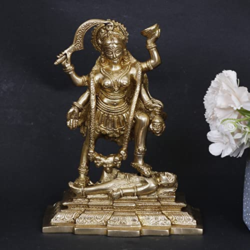 Artvarko Messinggöttin Maa Kali Statue Murti mit Shiva Idol religiöser Tempel Puja Skulptur Schaustück 19,1 cm
